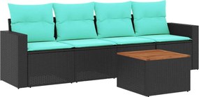 vidaXL 5 részes fekete polyrattan kerti ülőgarnitúra párnával