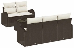 vidaXL Kerti Kanapé Szett tárolóval 6 pcs Barna és Krém polirattan