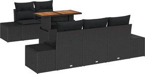 vidaXL Kerti Kanapé Szett tárolóval 6 pcs Fekete Poli rattan