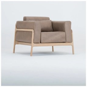 Fawn fotel tömör tölgyfa konstrukcióból világosbarna bivalybőr ülőpárnával - Gazzda