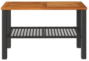 fekete polyrattan és akácfa kerti asztal 70 x 38 x 42 cm