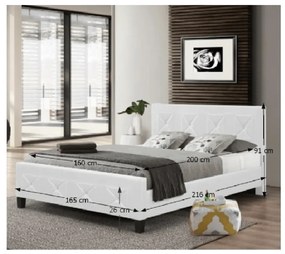 Dupla ágy ágyráccsal, textilbőr fehér, 160x200, CARISA