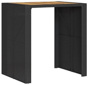 fekete polyrattan kerti bárasztal akácfa lappal 105x80x110 cm