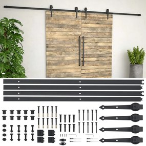 fekete tolóajtó acél fémszerelék készlet 2 x 183 cm