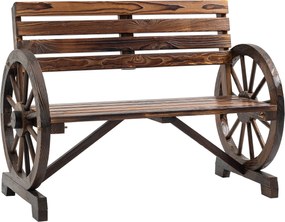 Outsunny 2-Fős Kerti Pad, Időjárásálló Pad Háttámlával és Karfákkal, Kerek Forma, Park Pad 240 kg Kapacitással, Balkon Pad, Fa Pad Balkonra, Kertbe, 1