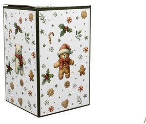 Karácsonyi porcelán keksztároló tetővel mézeskalács macis díszdobozban