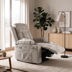 Elektromosan Vezérelhető Masszázsfunkciós Relaxfotel Bézs Szövet Kárpittal. BOX 2