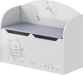 Játéktároló láda tárhellyel, fehér, BEAR