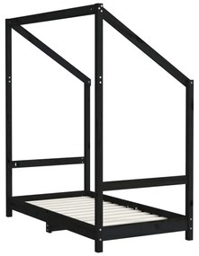 fekete tömör fenyőfa gyerekágykeret 70 x 140 cm