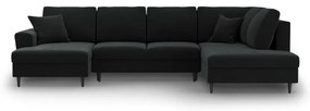 Fekete bársony kinyitható tárolóhelyes sarokkanapé (jobb oldali-U alakú) Kyoto – Cosmopolitan Design