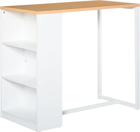 HOMCOM Magas Konyhai Asztal Bárasztal 3 Polccal, Antitip Funkciós Fém Váz, 100 kg Terhelhetőség, 115x55x100 cm Fehér és Tölgy | Aosom