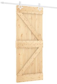 Tömör fenyőfa tolóajtó fémszerelék szettel 80 x 210 cm