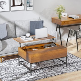 HOMCOM Emelhető Kávézóasztal Rejtett Tárolóhellyel 90x60.5x45.5 cm Teak | Aosom