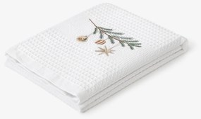 Goldea karácsonyi hímzett waffle konyharuha - gömbök az ágon fehér háttéren 50 x 70 cm