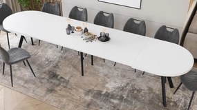 Mazzoni Ovális bővíthető étkezőasztal EXPANSO Matt Fehér / fekete lábak