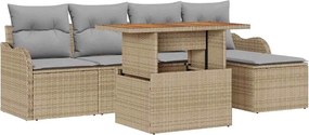 vidaXL Kerti Kanapé Szett 6 pcs Beige és Világosszürke polirattan