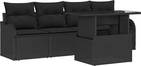 vidaXL Kerti Kanapé Szett párnával 5 pcs Fekete Poli rattan