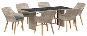 vidaXL Kert étkező szett 7 pcs Világosszürke polirattan