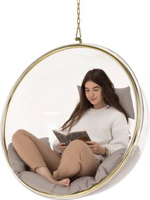Függő fotel, átlátszó/arany/szürke, BUBBLE NEW TYP 1
