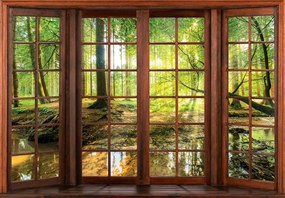 Ablakból kilátás erdőre poszter, fotótapéta, Vlies (150 x 105 cm)