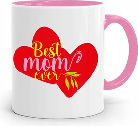 Rózsaszín Bögre Ajándék Anyukáknak Best Mom Ever fényképes nyomattal