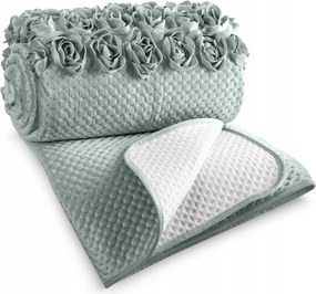 Ágytakaró 170X210 menta bársonyból, 3D rózsaszín applikációval