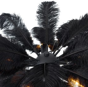 Art Deco állólámpa fekete, fekete tollakkal - Peahen
