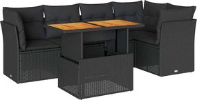 vidaXL 6 részes fekete polyrattan kerti ülőgarnitúra párnákkal
