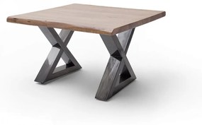 CARTAGENA dohányzó asztal akácfa 75x75cm - X alakú antikolt lábbal - Dió