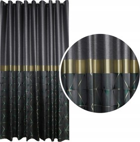 Függöny Arany Csíkos Geometrikus Zöld 300x250 cm