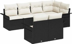 vidaXL Kerti Kanapé Szett párnával 7 pcs Fekete polirattan