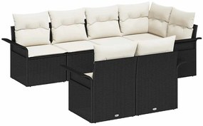 vidaXL Kerti Kanapé Szett párnával 7 pcs Fekete polirattan