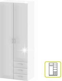 szekrény, 2 -ajtós, fehér extra magasfényű, GWEN 70425