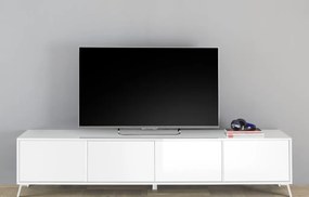 CITY Négyajtós TV-állvány, fehér, magasfényű lakkozott vázzal és előlapokkal