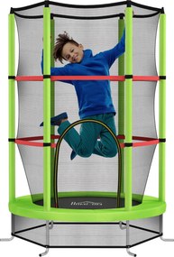 HOMCOM Gyerek Trambulin Ø140x190 cm 3-6 éveseknek Biztonsági Hálóval 45 kg Terhelhetőségű Belső Zöld | Aosom