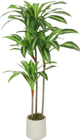 HOMCOM Dracaena műnövény állítható ágakkal, fehér PP és cement kaspó – PEVA levelek, fa törzs, 60 × 40 × 120 cm (24 × 16 × 47 hüvelyk) | Aosom
