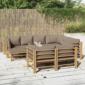 vidaXL 10 részes bambusz kerti ülőgarnitúra tópszínű párnákkal