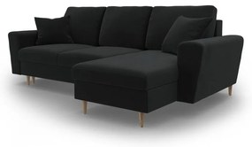 Fekete bársony kinyitható tárolóhelyes sarokkanapé Kyoto – Cosmopolitan Design