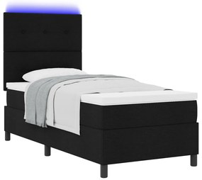 Rugós ágy matraccal és LED, fekete, 80 x 200 cm, szövet.