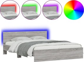 vidaXL szürke sonoma színű ágykeret fejtámlával és LED-del 150x200 cm