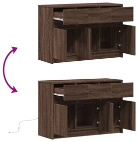 barna tölgy színű szerelt fa LED-es TV-szekrény 91x34x61 cm
