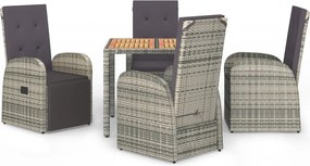 vidaXL 5 részes szürke polyrattan kerti étkezőgarnitúra párnával
