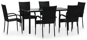 vidaXL 7 részes fekete polyrattan kerti étkezőgarnitúra