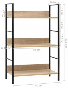 3 szintes tölgyszínű szerelt fa könyvespolc 60 x 27,6 x 90,5 cm