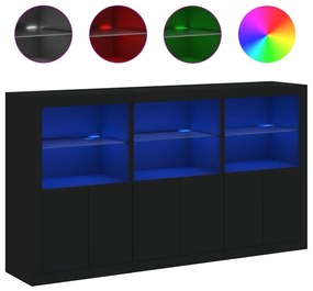 fekete tálalószekrény LED-világítással 181,5 x 37 x 100 cm