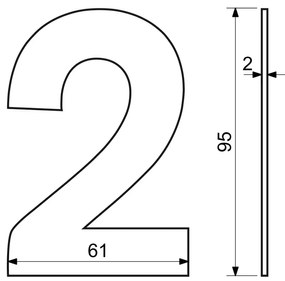 "2" házszám, RN.95L, rozsdamentes acél