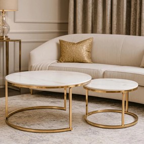 Zestaw Stolików MILANO Biały márvány/Arany