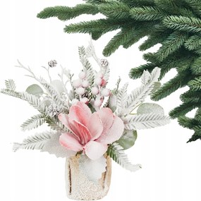 Karácsonyi dísz rózsaszín Magnóliával 42cm Dekoráció Virágok Karácsonyfadíszek