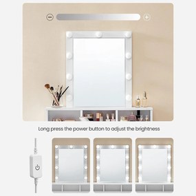 Fésülködőasztal, sminkasztal tükörrel fiókokkal, fehér 80x40x145cm