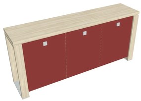 Verno+ alacsony szekrény 200 x 46 x 90 cm, üvegajtó, akác / piros